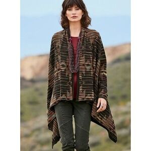 Peruvian Connection Alpaca Silk Sweater Cardigan Sz L Tribal Azteck Boho Brown